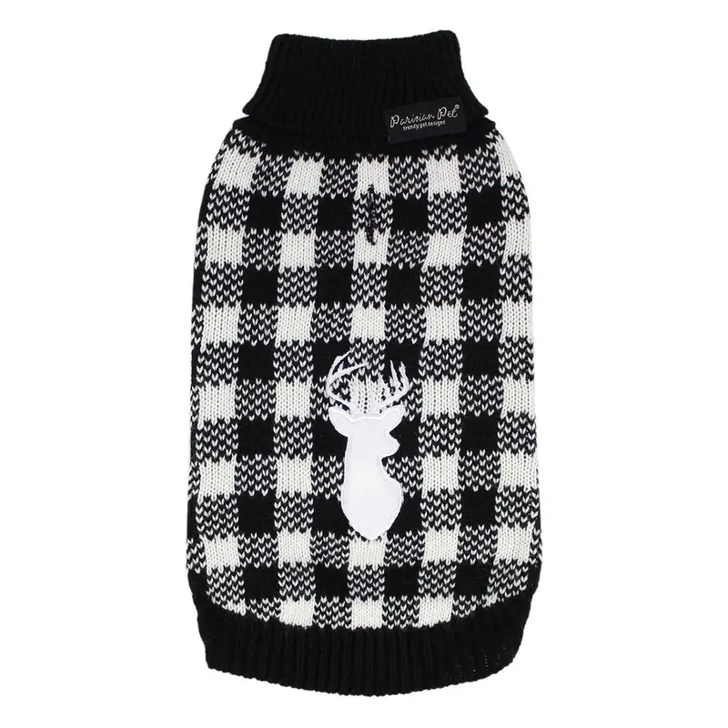 Parisian Pet Buffalo Checkered Dog Sweater - Deer X-Small
