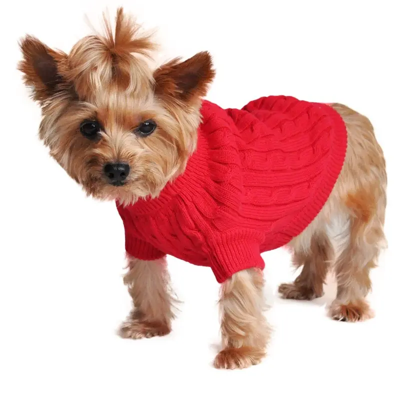 Cable Knit Dog Sweater by Doggie Design - Fiery Red XX-Small