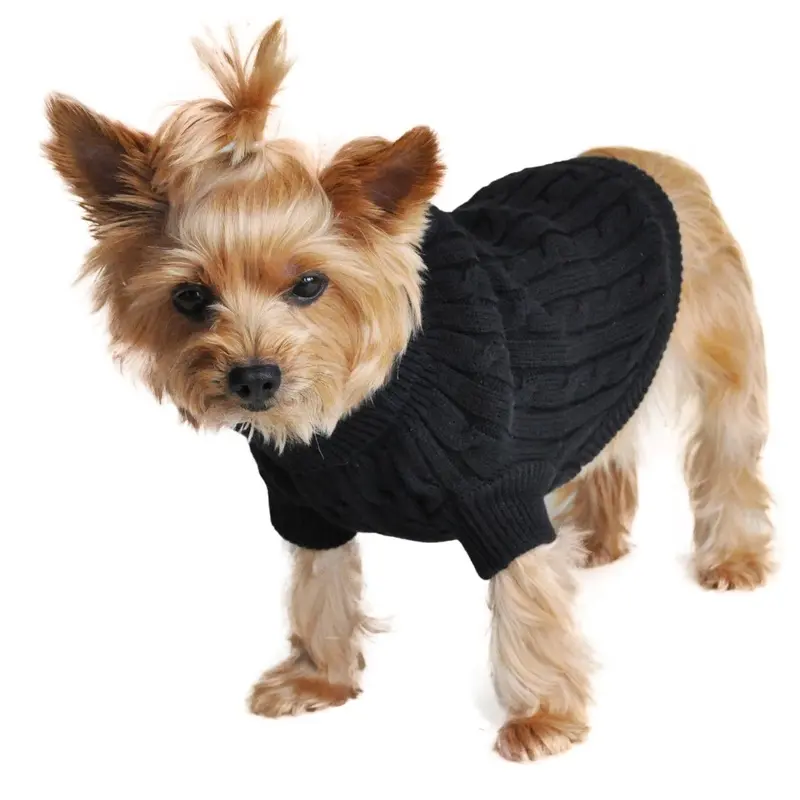 Cable Knit Dog Sweater by Doggie Design - Jet Black XX-Small