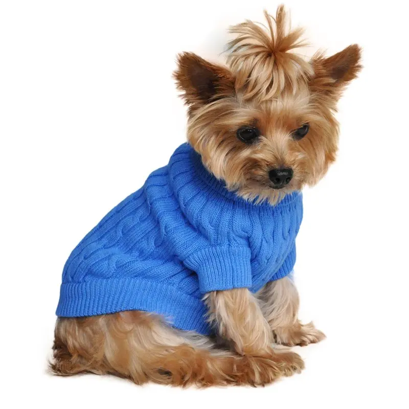 Cable Knit Dog Sweater by Doggie Design - Riverside Blue XX-Small