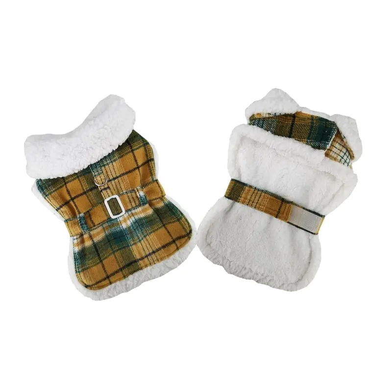 Doggie Design Plaid Sherpa Lined Dog Harness Coat - Yellow X-Small
