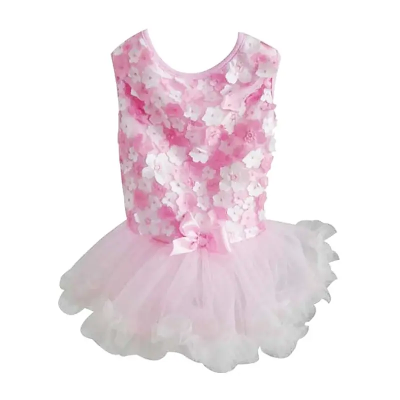 Pawpatu Flower Petti Dog Dress - Pink and White X-Small