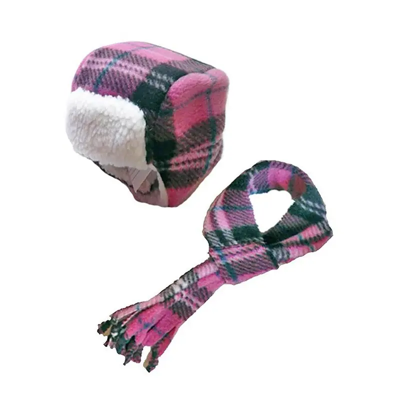 My Canine Kids Aviator Hat and Scarf Set for Dogs - Pink Plaid XX-Small - Out of Stock!