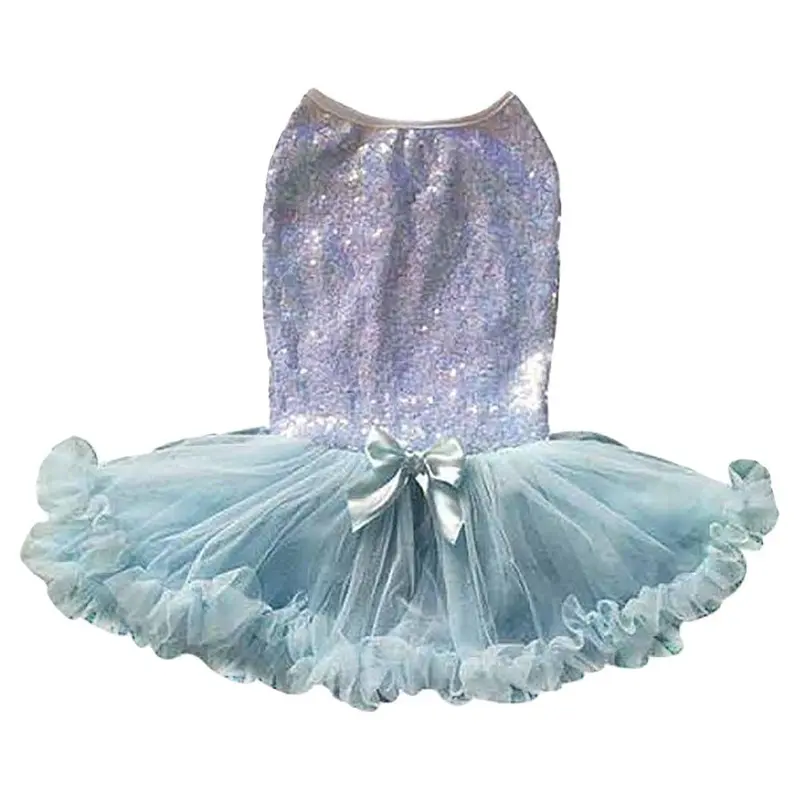 Pawpatu Sequin and Ruffle Petti Dog Dress - White/Blue X-Small