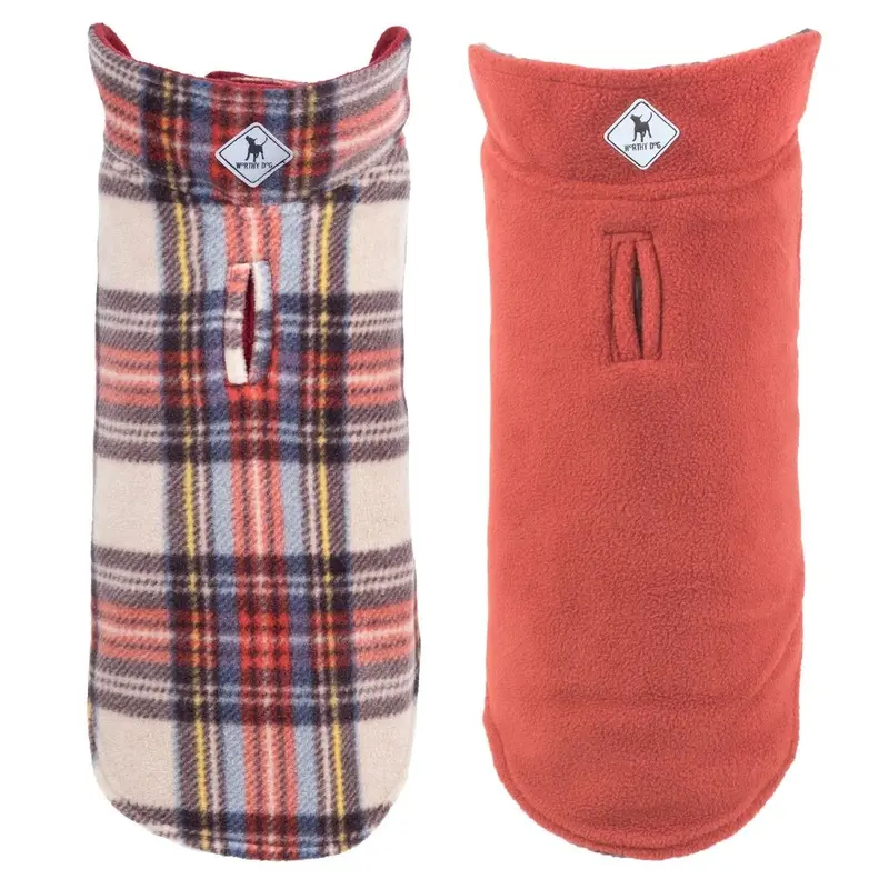 Worthy Dog Fargo Fleece Dog Jacket - Orange/Tan Plaid II Size 28