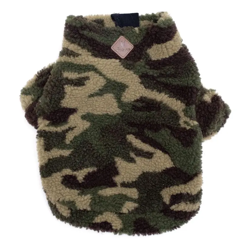 Worthy Dog Sherpa Fleece Quarter Zip Dog Pullover - Green Camo Medium