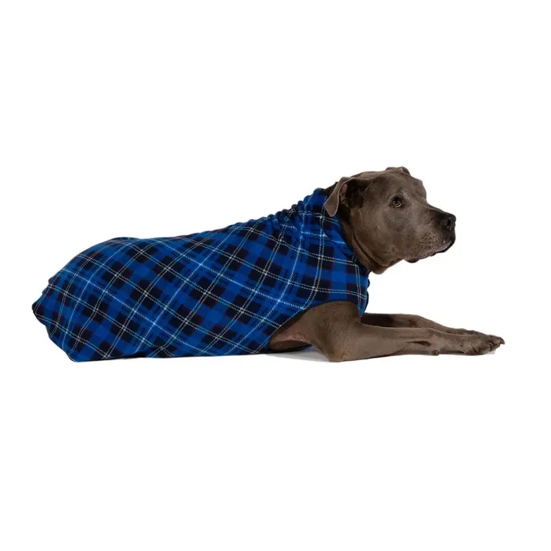 Gold Paw Fleece Dog Jacket - Blue Plaid Size 4