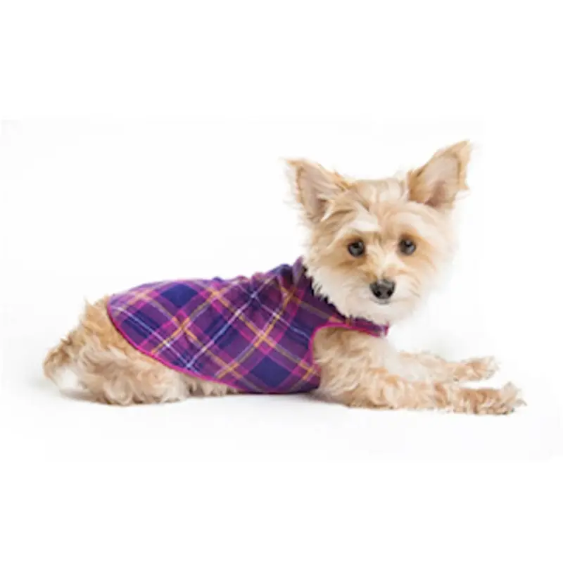 Gold Paw Fleece Dog Jacket - Mulberry Plaid Micro Size 2