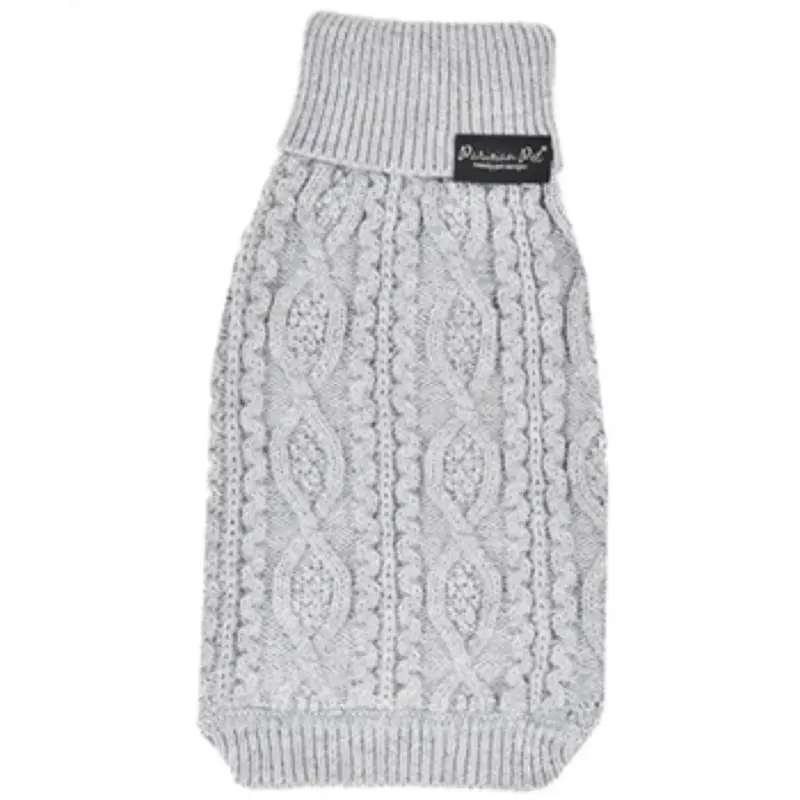 Parisian Pet Cable Knit Dog Sweater - Cloud Gray X-Small