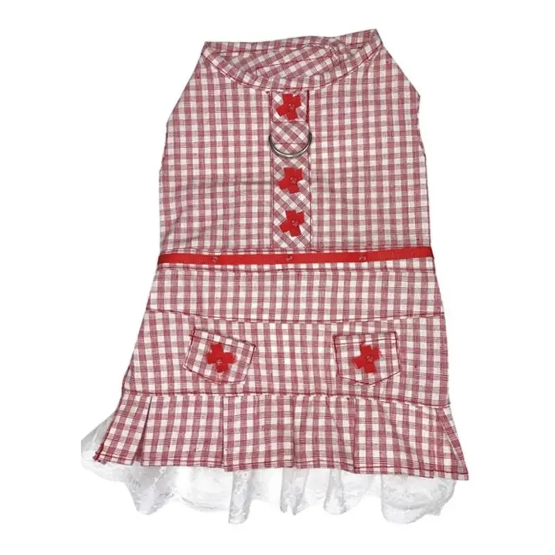 Parisian Pet Gingham Countryside Lace Dog Dress - Red X-Small