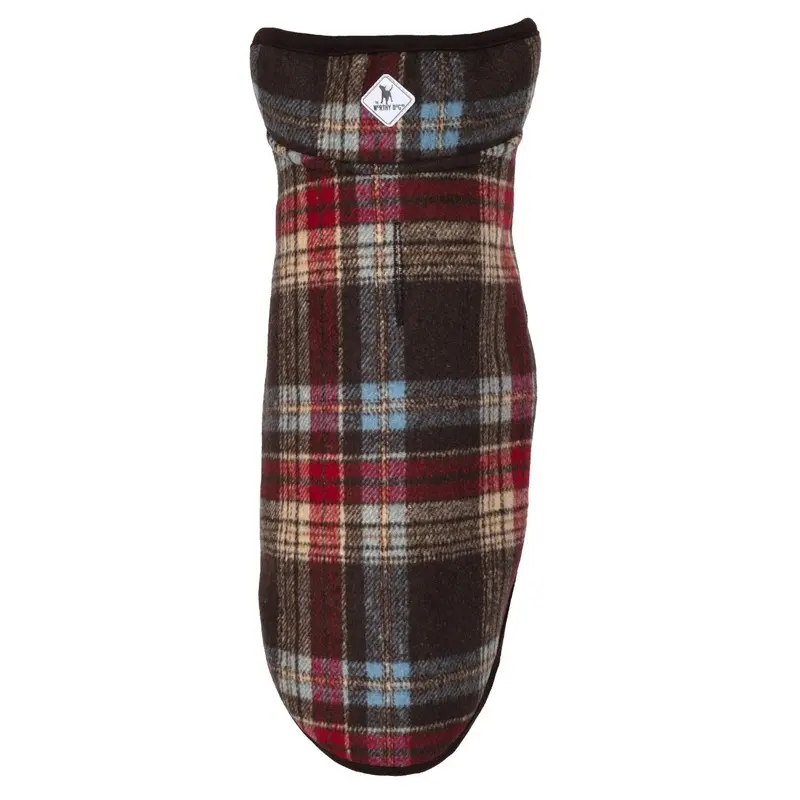 Worthy Dog Alpine Sherpa Dog Jacket - Brown/Red/Blue Plaid Size 18