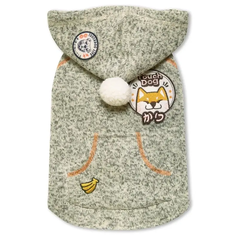 Pet Life Touchdog Hippie Sleeveless Pompom Dog Hoodie - Olive Green Medium