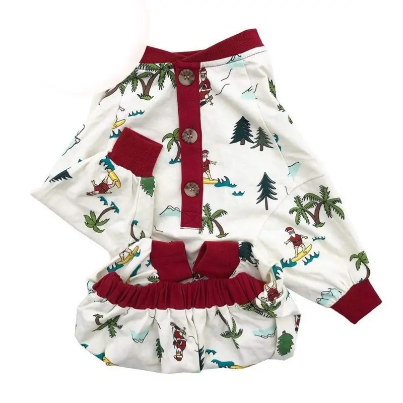 Dog Threads Fun Fam Christmas Dog Pajamas - Surfing Santa Medium