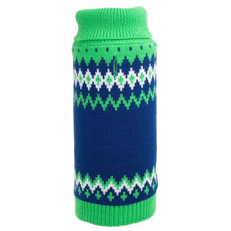 Worthy Dog Fair Isle Turtleneck Dog Sweater - Green X-Large