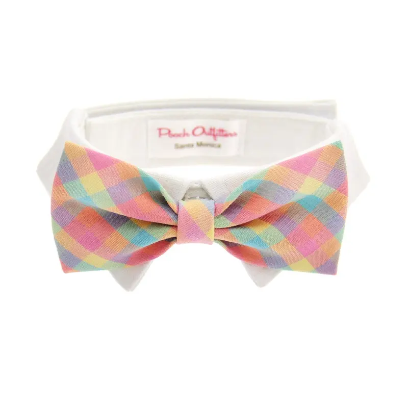 Pooch Outfitters Riley Dog Shirt Collar and Bow Tie - Pastel Plaid X-Small