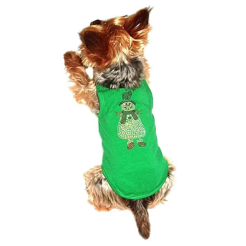 The Dog Squad Rhinestone Snowman Holiday Dog Tank - Green Medium