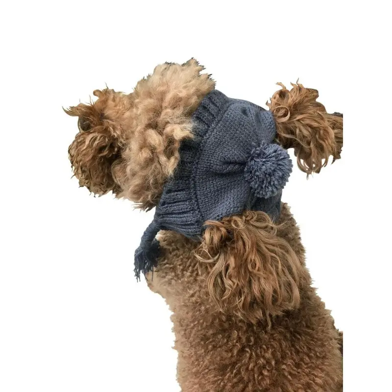 The Dog Squad Scottish Cable Knit Dog Hat - Charcoal Gray XX-Small/X-Small