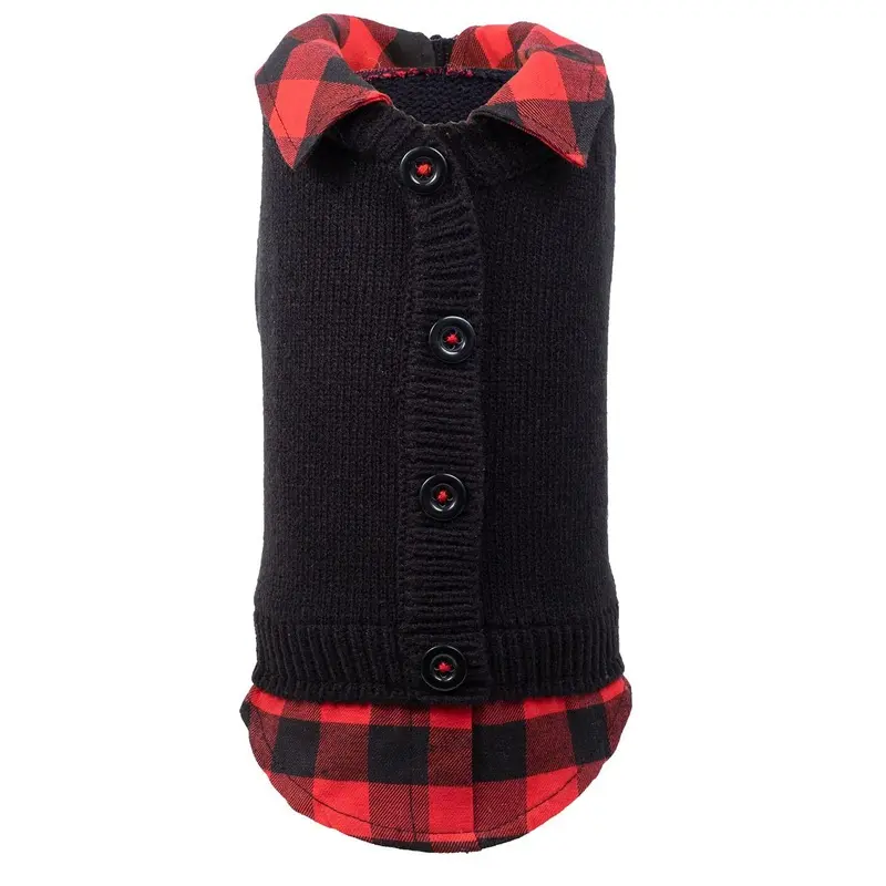 Worthy Dog Two-Fer Cardigan Dog Sweater - Black Buffalo XX-Small