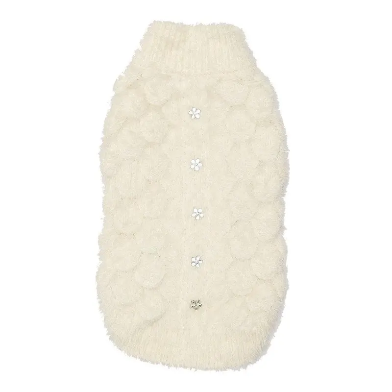 Hip Doggie Mohair Blossom Knit Dog Sweater - Cream X-Small