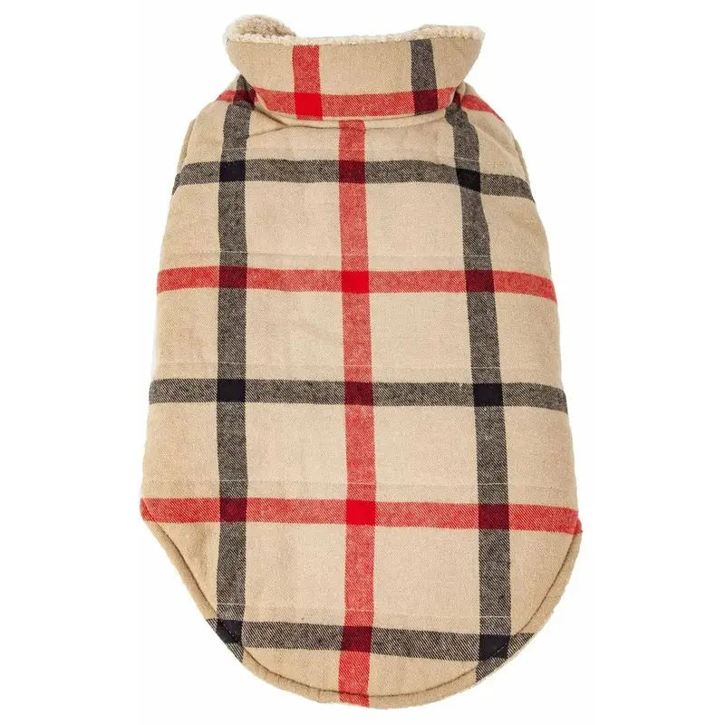 Pet Life Allegiance Classical Plaid Insulated Dog Coat - Khaki Medium