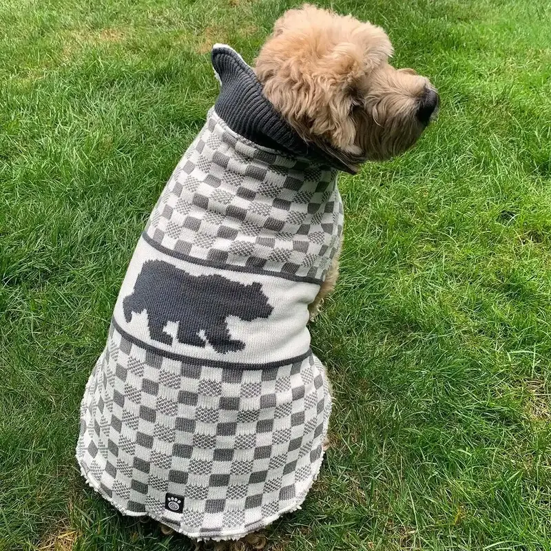 Petrageous Jackson Fleece Lined Bear Dog Sweater - Gray/Cream X-Small - Out of Stock!
