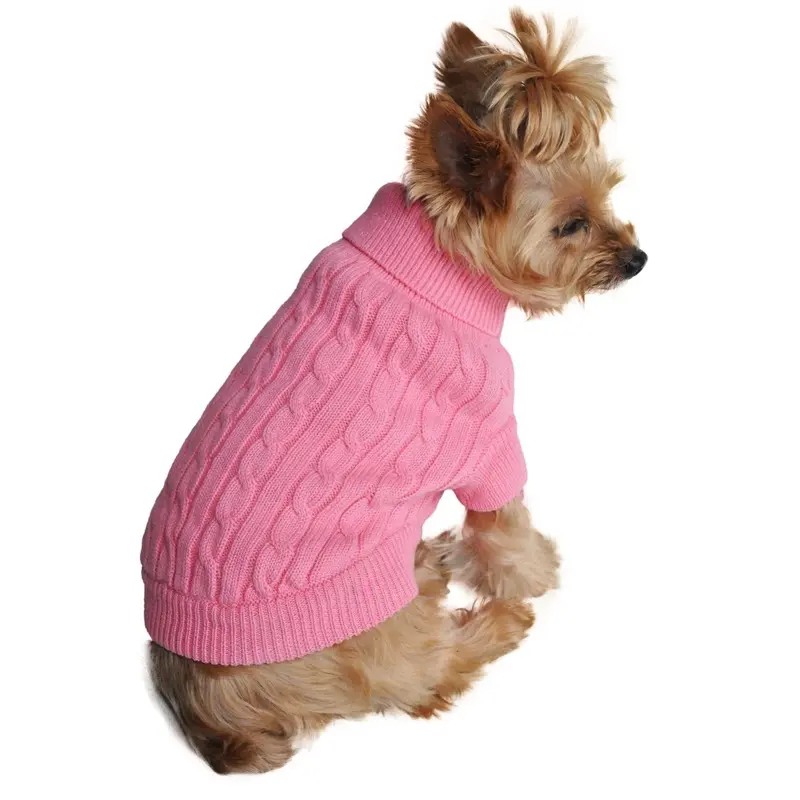 Cable Knit Dog Sweater by Doggie Design - Candy Pink XX-Small