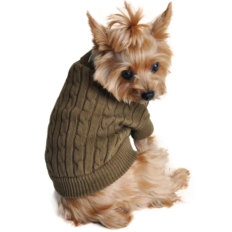 Cable Knit Dog Sweater by Doggie Design - Herb Green XX-Small