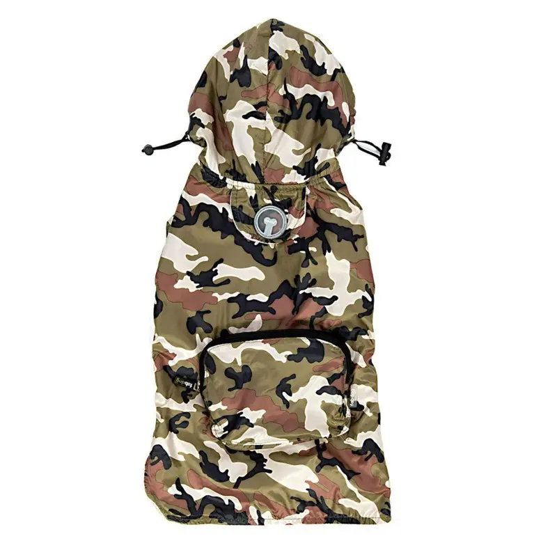 fabdog Pocket Fold Up Dog Raincoat - Green Camouflage Medium