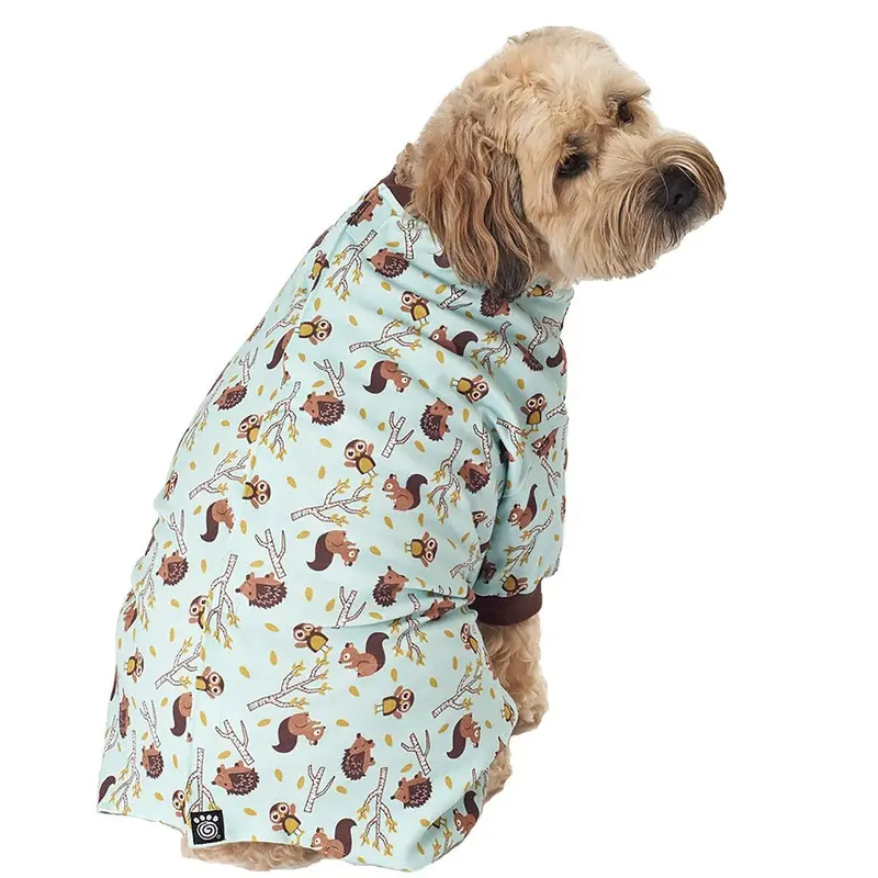 Petrageous Owl, Squirrel, Hedgehog Dog Pajamas - Blue X-Small