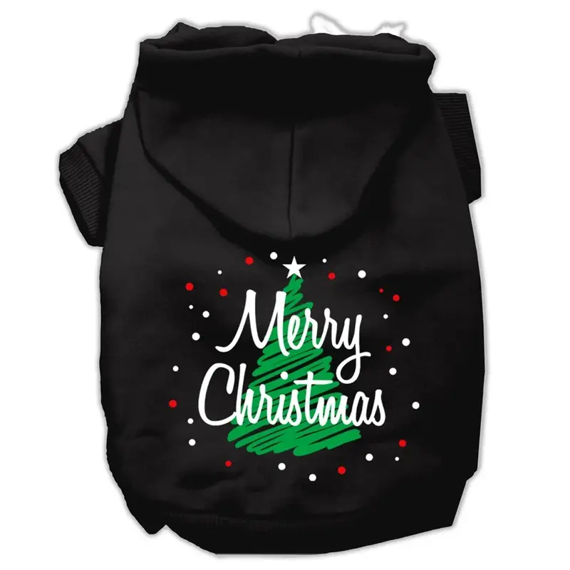 Scribbled Merry Christmas Dog Hoodie - Black X-Small