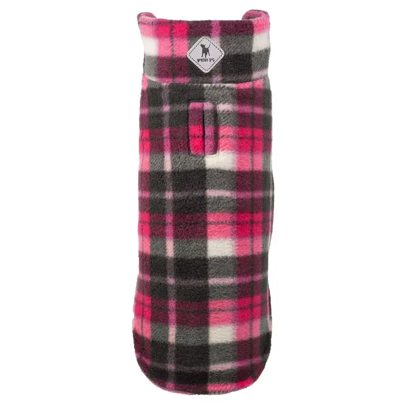 Worthy Dog Fargo Fleece Dog Jacket - Pink & Thick Black Plaid/Pink Size 10