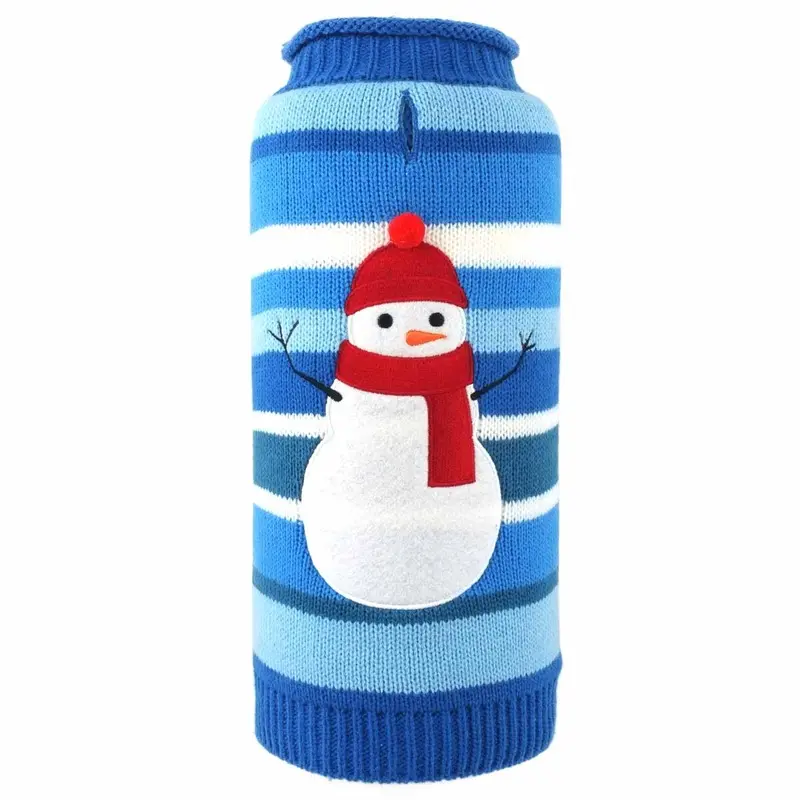 Worthy Dog Snowman Stripe Dog Sweater - Blue XX-Small