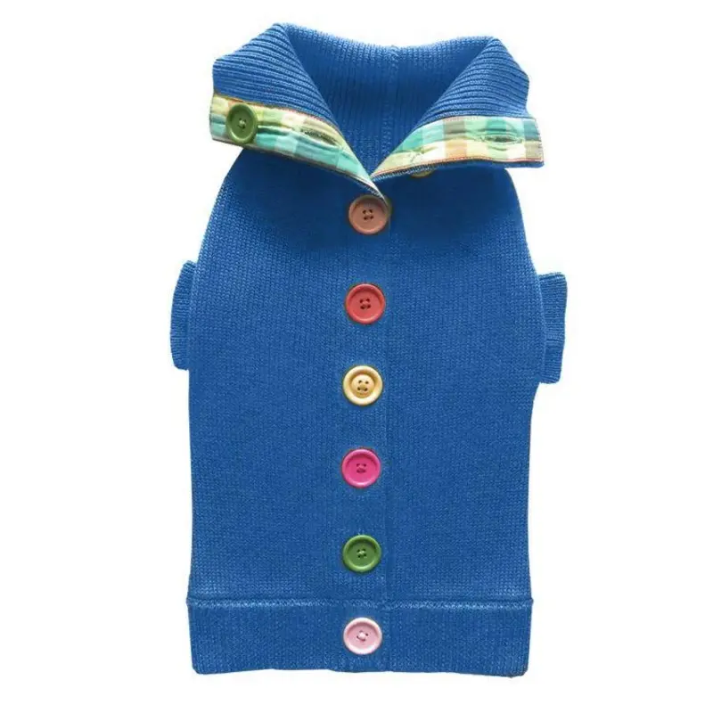 Beverly Hills Dog Rainbow Button Dog Sweater - Blue Large