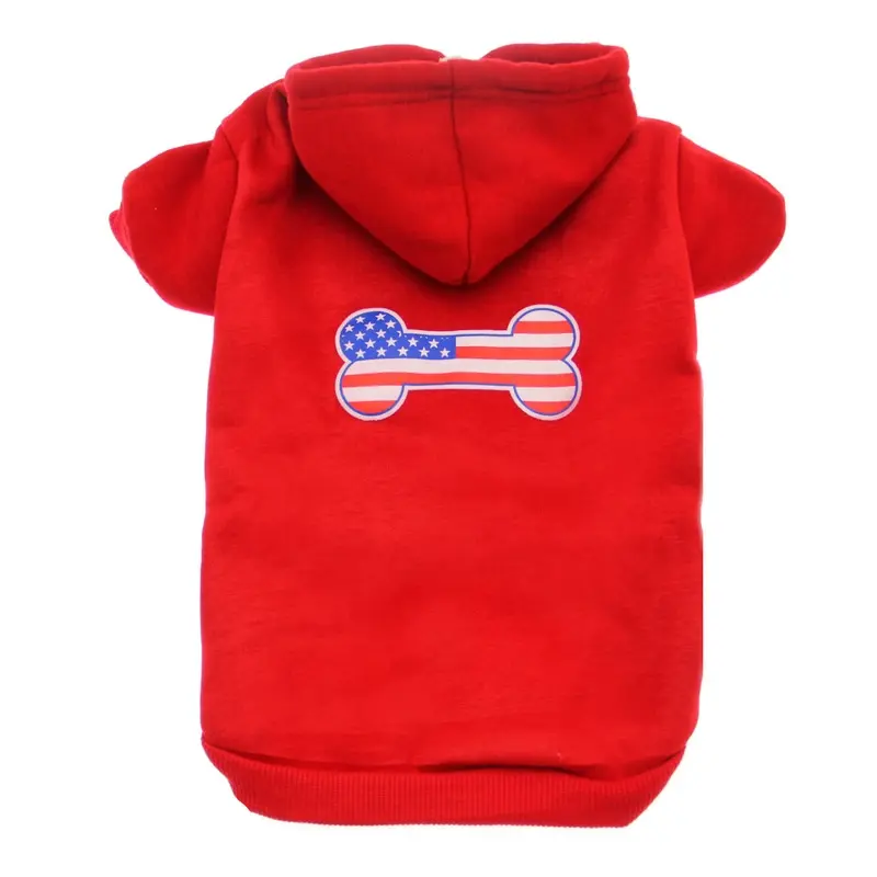 Bone Shaped American Flag Dog Hoodie - Red X-Small
