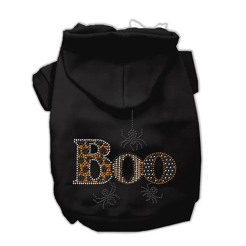 Boo Rhinestone Dog Hoodie - Black X-Small