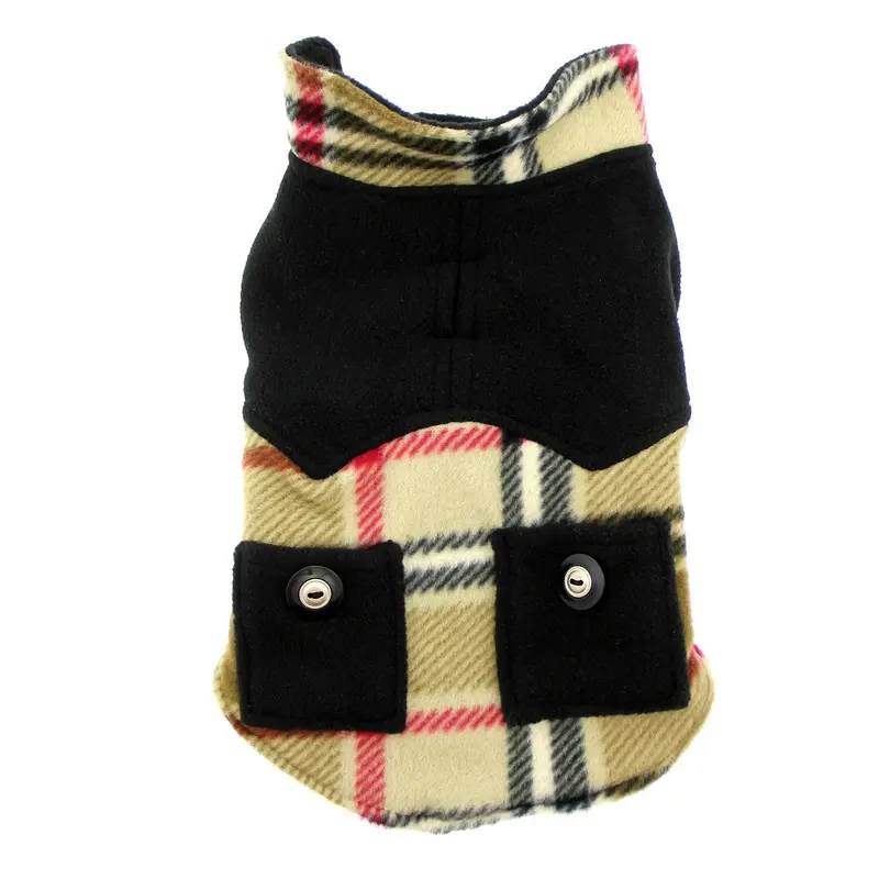 Doggy Wrappers Double Fleece Dog Coat - Camel Plaid Size 30