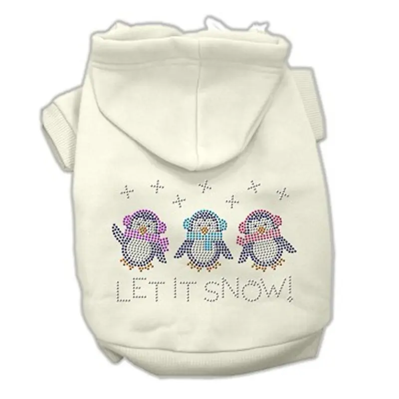 Let it Snow Penguins Rhinestone Dog Hoodie - Cream X-Small