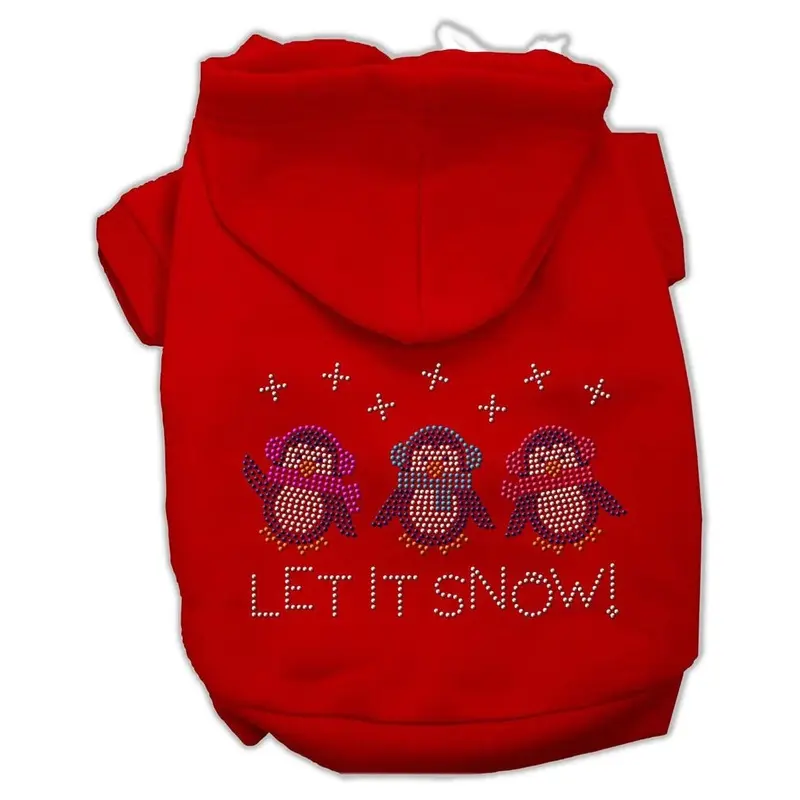 Let it Snow Penguins Rhinestone Dog Hoodie - Red X-Small
