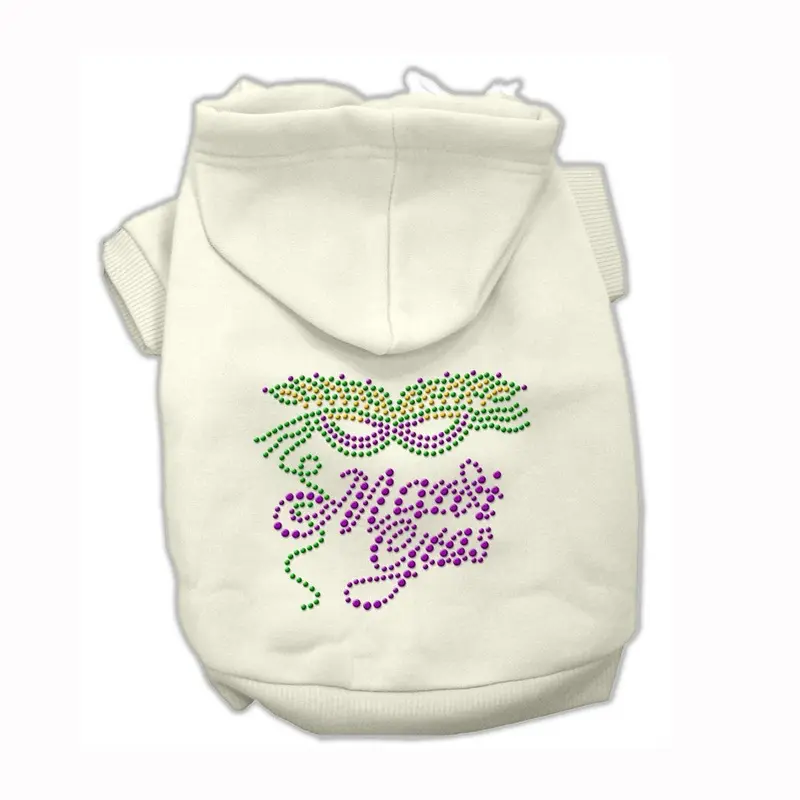 Mardi Gras Rhinestone Dog Hoodie - Cream X-Small