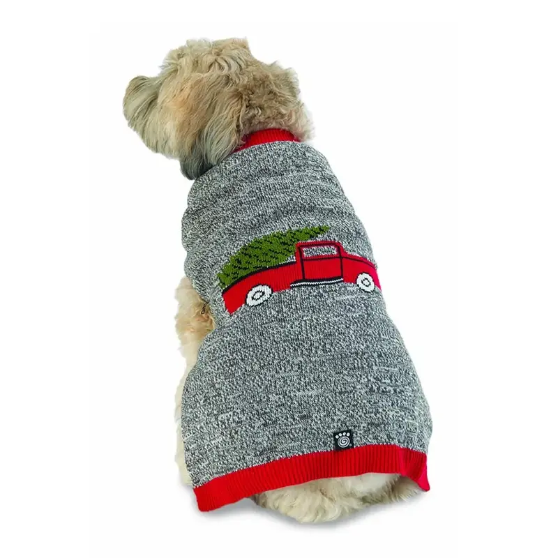 Petrageous Jack's Marled Truck and Tree Dog Sweater - Red Small - Out of Stock!