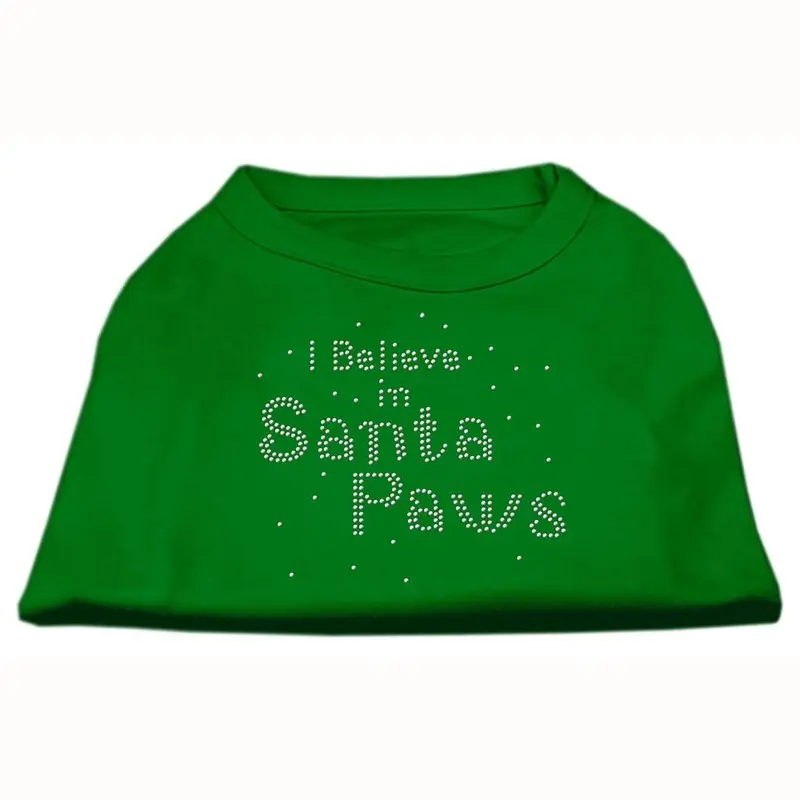 Mirage I Believe in Santa Paws Screen Print Dog Shirt - Green X-Small