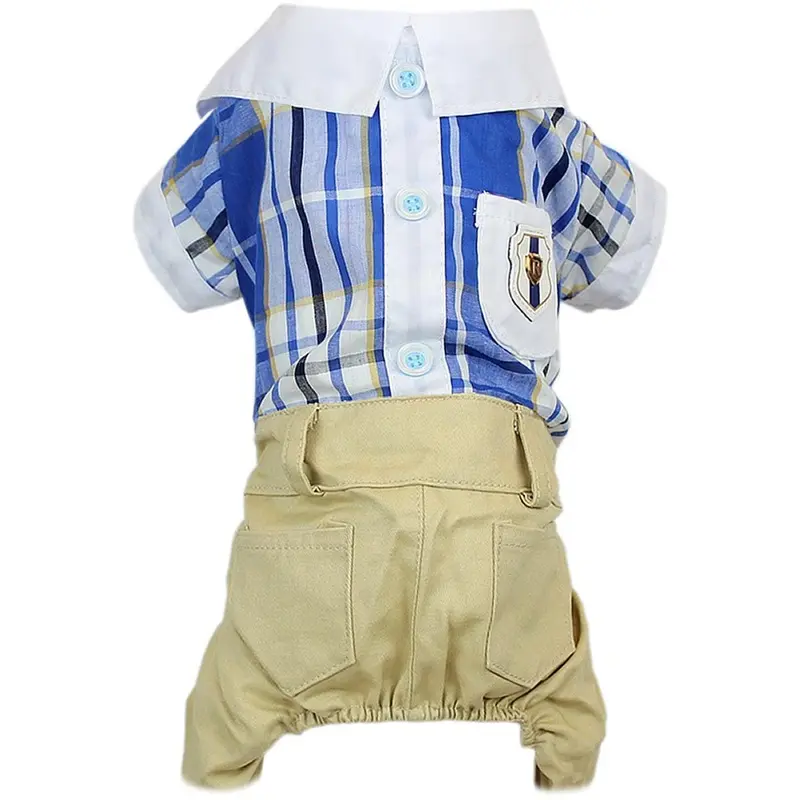 Parisian Pet Plaid Royal Dog Jumpsuit - Blue Large