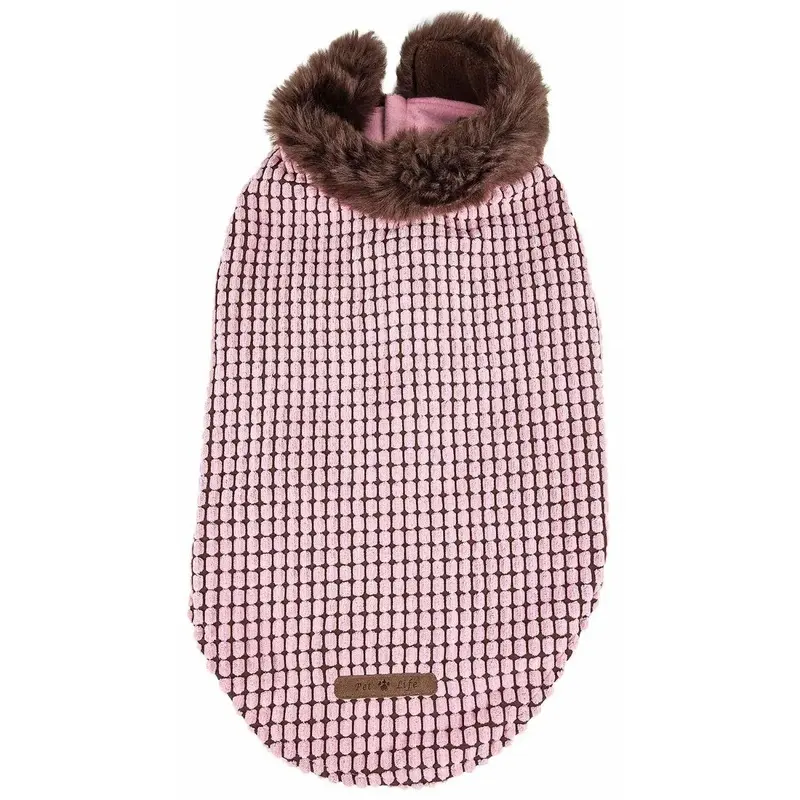 Pet Life Luxe Beautifur Boxed Pink and Brown Mink Fur Dog Coat Large