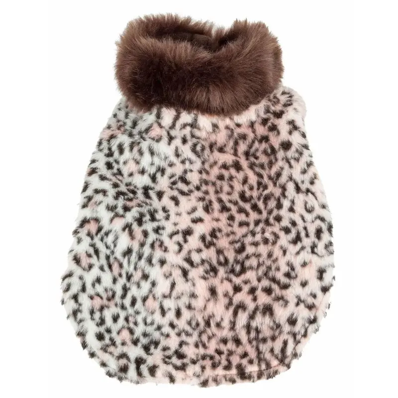 Pet Life Luxe Furracious Cheetah Mink Fur Dog Coat - Light Pink, Black and Brown Medium