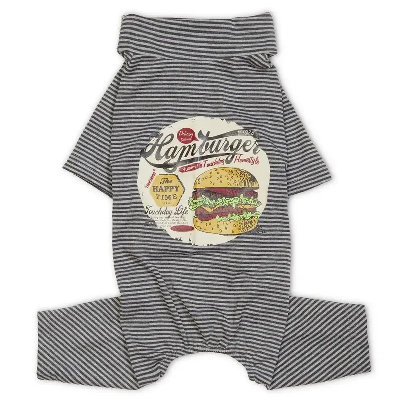 Pet Life Touchdog Hamburger Lightweight Full Body Dog Pajamas - Gray Medium