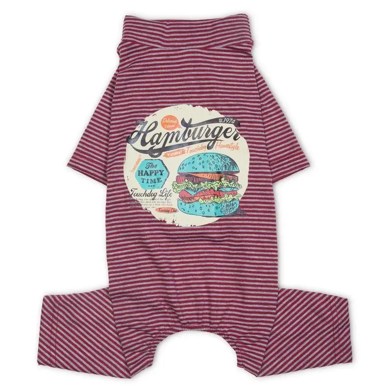 Pet Life Touchdog Hamburger Lightweight Full Body Dog Pajamas - Red Small