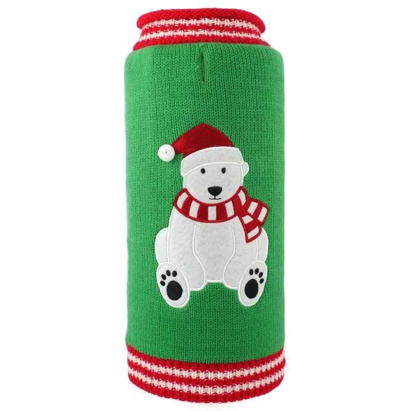 Worthy Dog Christmas Bear Dog Sweater - Green XX-Small