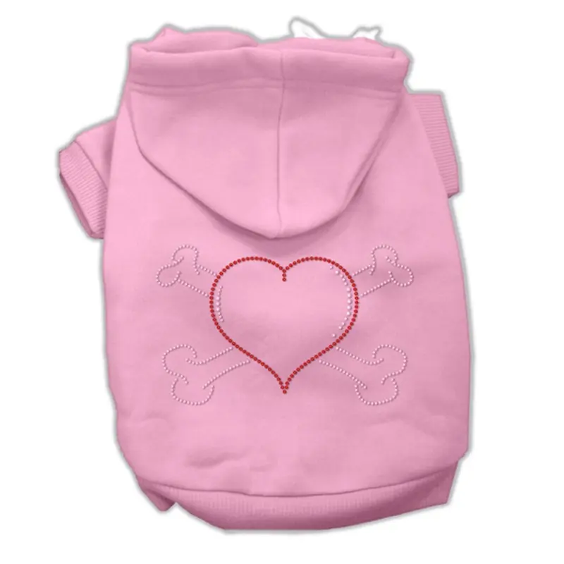 Heart and Crossbones Rhinestone Dog Hoodie - Pink X-Small