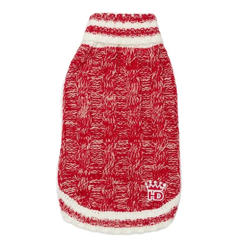Hip Doggie Cable Knit Dog Sweater - Red Large