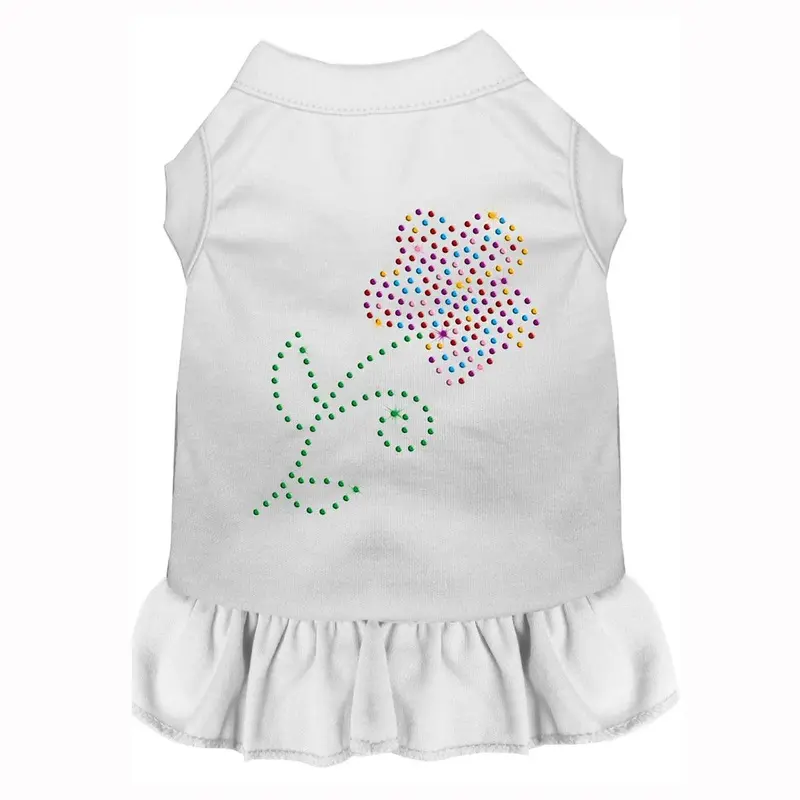 Multi-Colored Flower Rhinestone Dog Dress - White X-Small